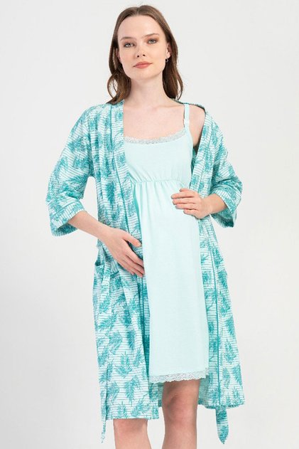 Women's Maternity and Breastfeeding Comfortable Nightgown and Dressing Gown Set of 2 C9T2N2804