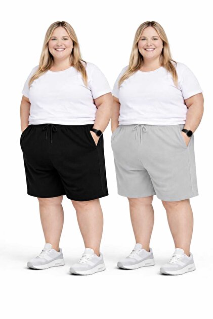 2-Pack Vesna Large Size 2X-3X-4X-5X-6X-7X Black-Grey Bermuda Shorts