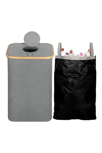 Coș de reciclare, capacitate 80L, poliester, 43x33 x70 cm, pliabil, capac cu orificiu, sac integrat, gri