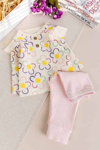 Floral Patterned 100% Cotton Baby Girl Pajama Set