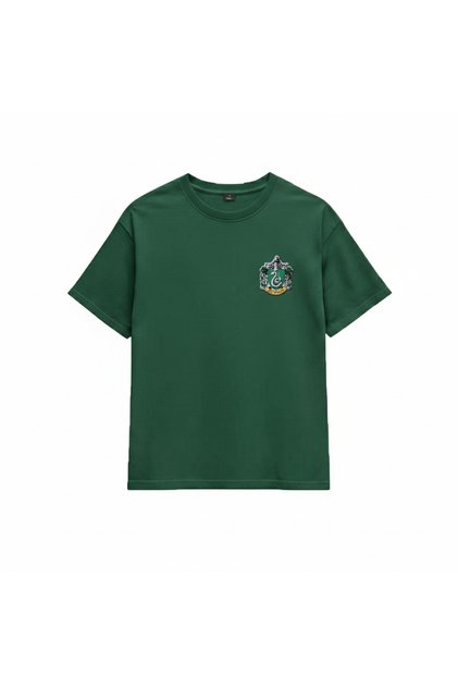 Harry Potter Slytherin T-Shirt - Yeşil Baskılı Oversize Bisiklet Yaka Kısa Kol Bol