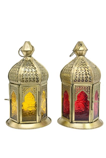 Lantern Set of 2 – Ramadan Metal Fanoos Candle Lanterns for Table and Home Decor Candle Lantern for Majlis and Ramadan Diwali Decorations Small Gift for Kids Home Decor