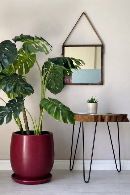 Armut Saksı Tabaklı H: 32cmx Çap: 26cm Bordo