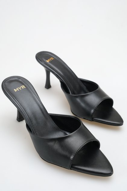 Women's Pointed Toe Heeled Sandals Black Skin