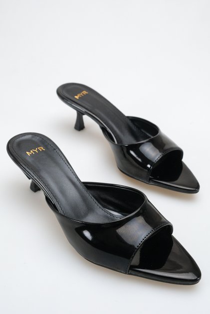 Women's Pointed Toe Heeled Sandals Black Patent Leather