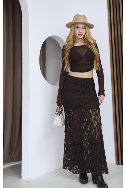 Brown Lace Long Skirt