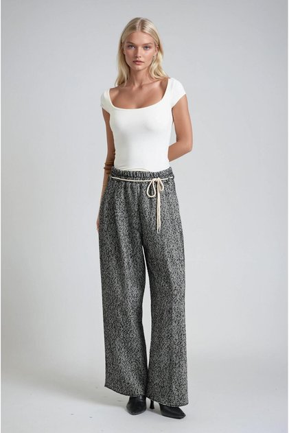 Tweed Textured Lace-Up Comfortable Fit Trousers 0116