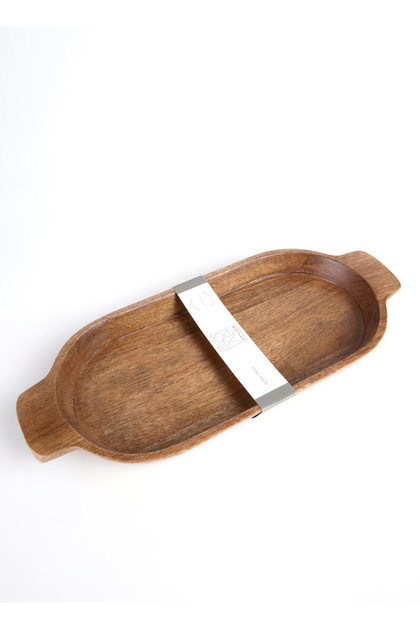 1 Adet Mango Ağacı Kahve Servis Tabağı Kayik Servislik Kulplu 40x12cm