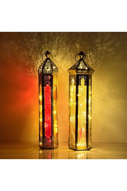 Arabic Lantern Set of 2 – Ramadan Lanterns Fanoos Candle Holder Lantern for Eid Gift, Majlis.