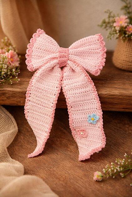 LİA CLİPS CO Handmade Knitted Big Bow Hair Clip – Girls' & Baby