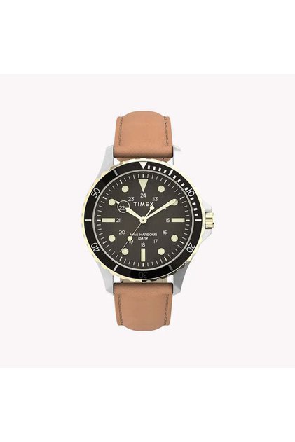 Men's Black Dial Watch, Tan Leather Band | Tw2u55600