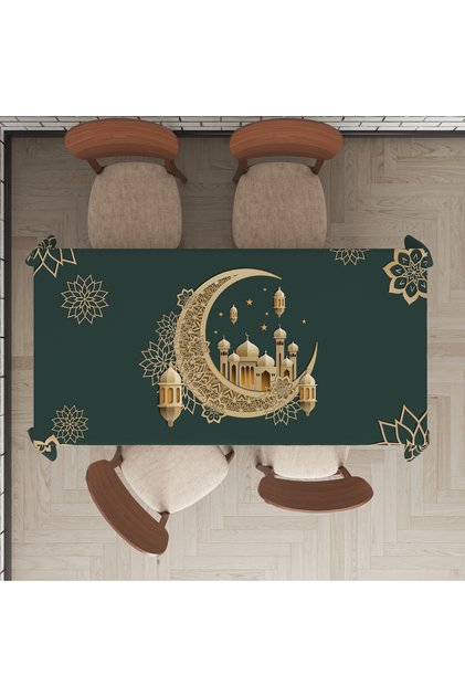 Ramadan Themed Linen Effect Decorative Seamless Tablecloth