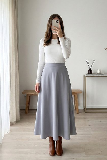 Flared Scuba Puff Skirt - Gray