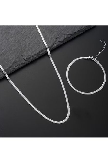 Unisex Tarnish Resistant Stainless Steel Guaranteed Italian Steel Snake Necklace Bracelet Set