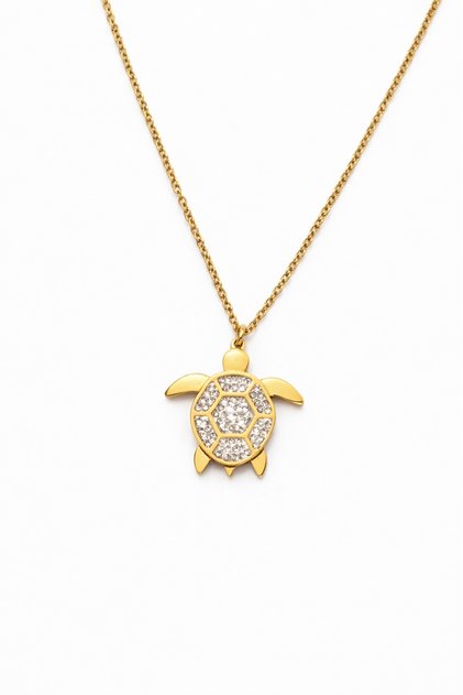 Women's Steel Stone Turtle Necklace Does Not Fade