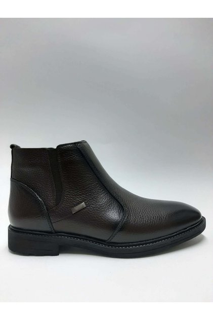 Genuine Leather Laceless Zippered Fur Inside Rubber Sole Brown Classic Winter Men's Boots