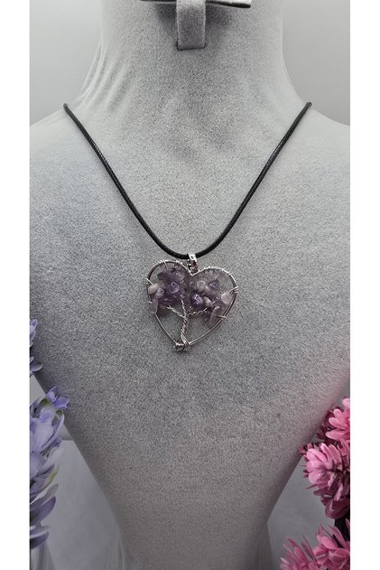 Purple Colored Chakra Stone Tree of Life Necklace – Wire Wrapped Necklace with Natural Stones-40Cm