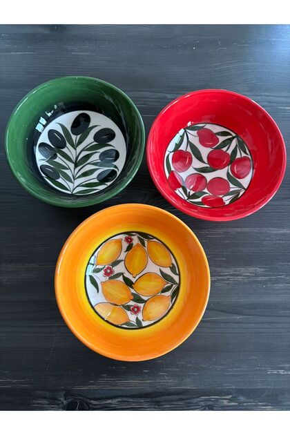 Handmade Set of 3 16X6.5 cm Ceramic Salad Bowls
