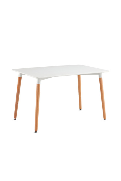 Masă de dining Alva, blat MDF, picioare din lemn de fag, 120x80 cm, capacitate 4–6 persoane, albă