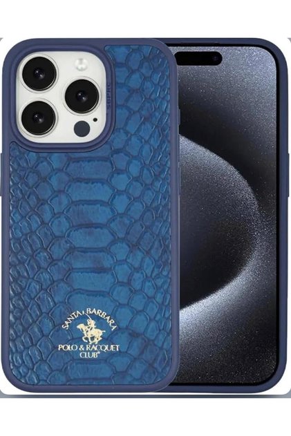 Santa Barbara Polo & Racquet Club iPhone 15 Pro Case, Knight Series Snake Texture Phone Case(blue)