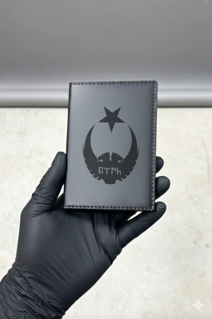 Double-Headed Eagle Göktürk Turkish Flag Leather Stitched Vehicle License Holder, Motor License Case
