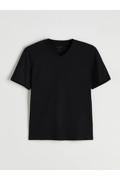 Black V-Neck Combed Cotton Men's T-Shirt