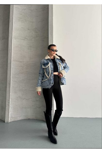 Denim Jeans Pocket Detailed Buttoned Coat for Women