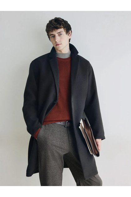 Brown Standard Fit Men's Cashmere Coat