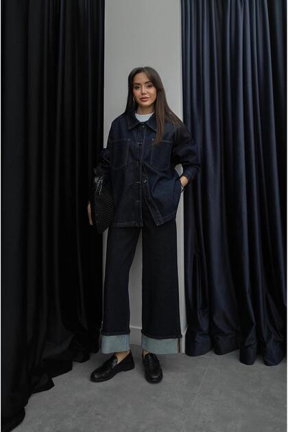 Dark Navy Cuffed Hem Jeans