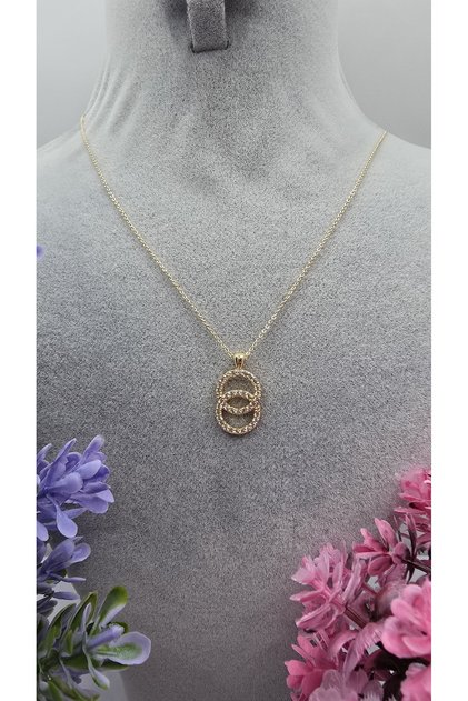 Gold Color Double Ring Infinity Necklace with Zircon Stone, Tarnish Resistant Steel 45 cm