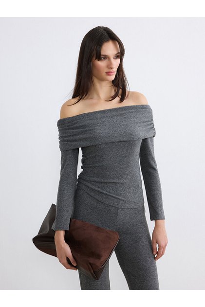 Anthracite Boat Neck Women's Knitwear Sweater (S6)
