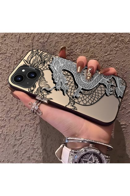 iPhone 15 Compatible High-Quality Chinese Style Black and White Dragon Print Case
