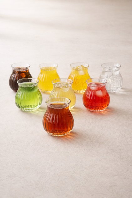 Set of 8 200 ml Borosilicate Line Patterned Glass Cups Heat Resistant Transparent Kw-720