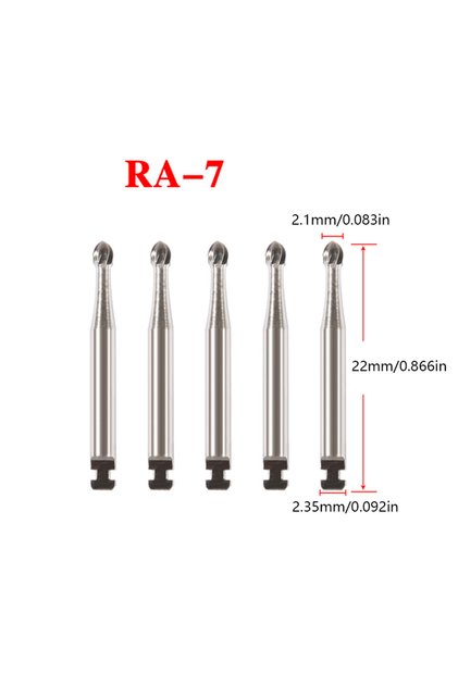 RA7 5pcs/Box Dental Tungsten Carbide Burs Low Speed Round RA Series For Dental Lab or Clinic Shank D