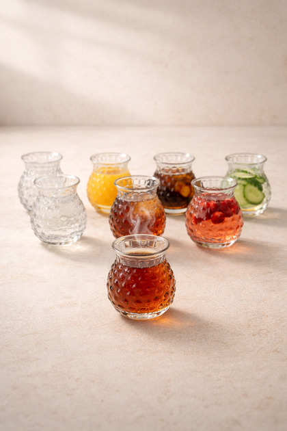 Set of 8 200 ml Borosilicate Patterned Glass Cups Heat Resistant Transparent Kw-722