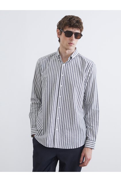 Regular Fit Striped Men's Oxford Shirt