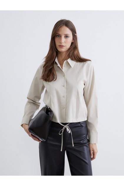 Women's Poplin Shirt with Tie Detail