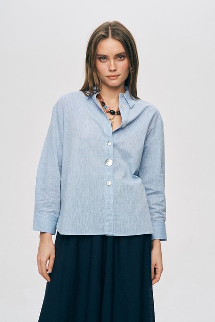 Women's Cotton-Linen Blend Buttoned Detailed Solid Color Shirt