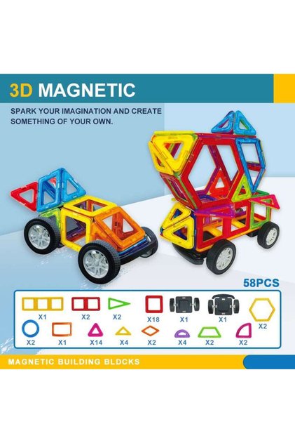 Jucarie Educationala Tetea, blocuri magnetice, set de constructie cu 58 piese