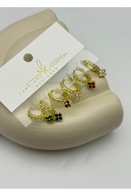 Vip gold stone clover dangle hoop 6-piece earring set - 26vipkp66