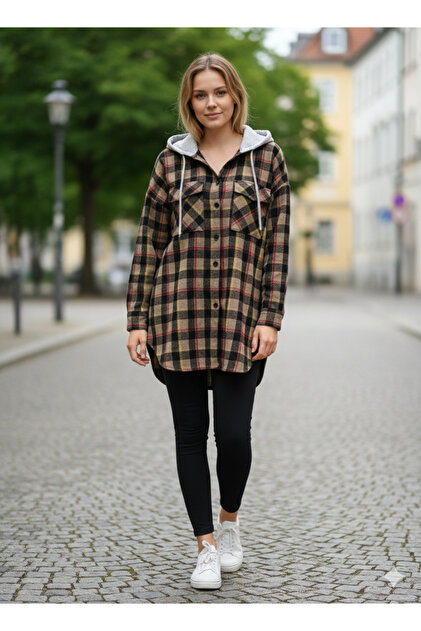 Hooded Oversized Lumberjack Shirt Jacket - Earth Tones Plaid