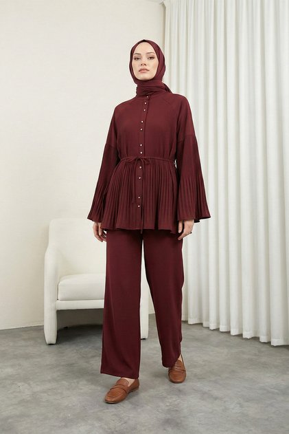 Hakim Collared Pleated Crepe Suit - Burgundy