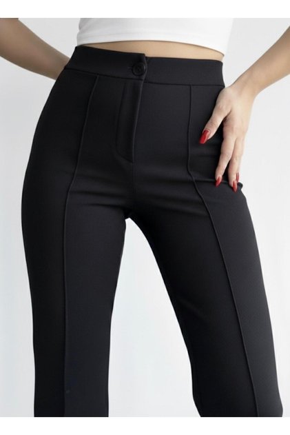 Women's Black High Waist Shaping Stretch Fabric Flared Leg Pants