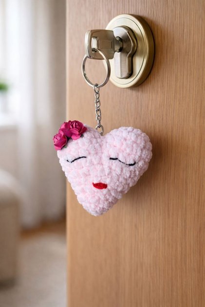 Handmade Knitted Pink Emoji Keychain Bag Ornament