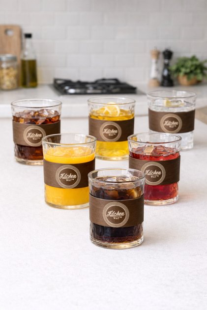 Set of 6 Borosilicate Glass Cups with Acacia Handles Kw-855