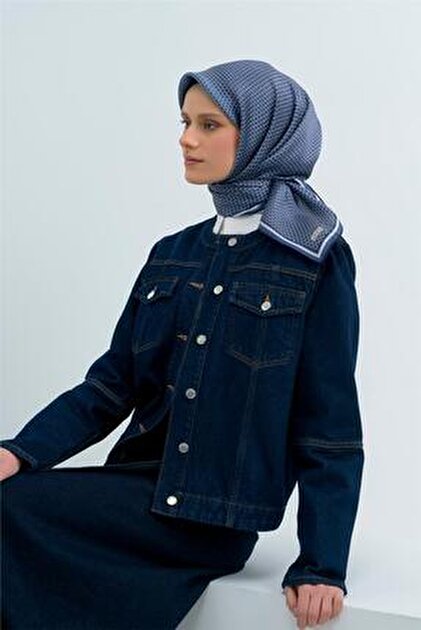 加藤日砂アンフォンゾAlfonzo2003年限定品 Armine Sura Saf İpek Eşarp 9530 - 53 Lacivert Gri Logo Desen