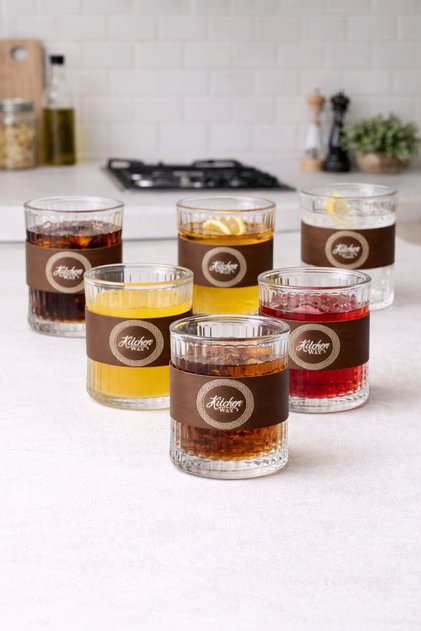 Set of 6 Borosilicate Glass Cups with Acacia Handles Kw-853