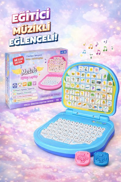 Türkçe İngilizce Melek Eğitici Laptop Sesli, Müzikli, Işıklı Okul Öncesi Eğitici Oyuncak