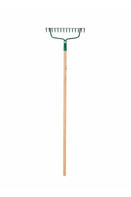 Garden Rake Outdoor - Metal Garden Leaf Rake with Long Wooden Stick for Gardening Tools