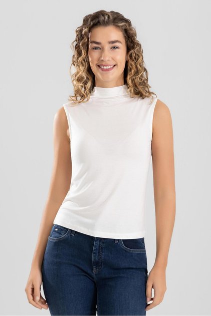 Women's Modal Lycra Half Turtleneck Zero Sleeve Body 6316 Cream